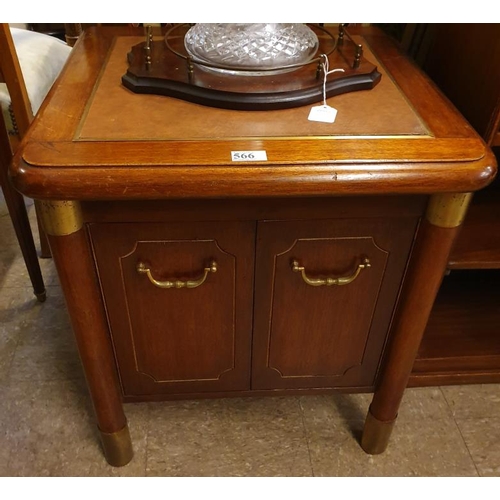 566 - Pair of Mahogany 2-Door Side Lockers with Brass Rounds on Pillars - 22 x 20 x 24ins tall