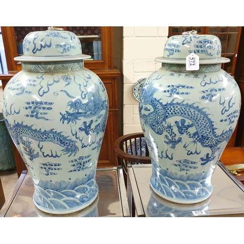 572 - Pair of Blue and White Chinese Vases - 21ins tall