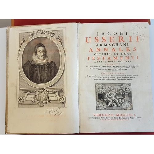 130 - J. Usserri (Bishop of Armagh) 'Annales Veteris et Novi Testamenti' 1741. Author frontispiece. Large ... 