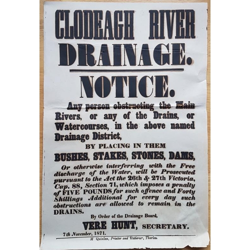 626 - Poster Notice Clodeagh River Drainage Notice, near Thurles, (a tributary of the Suir), Drainage noti... 