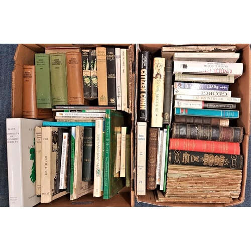 632 - Two boxes of books, mostly Irish interest. Journals, O’Hanlon’s Irish Lives of the saints, Irish Cat... 