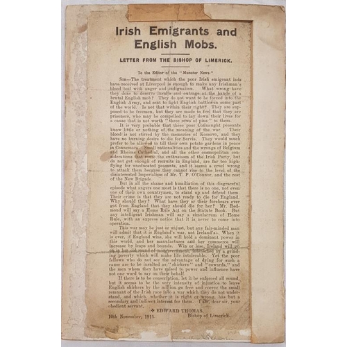 633 - Bishop of Limerick, Irish Emigrants and British Mobs, 1915 - Single Page