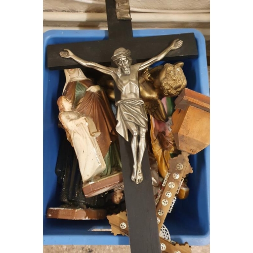 52 - Box of Crucifixes, Religious Statues, etc.