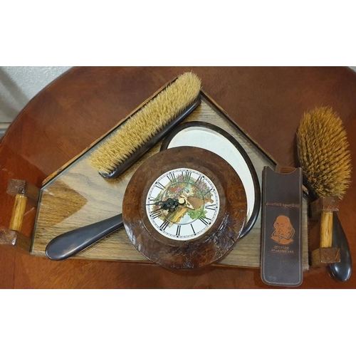 95 - Brush, Mirror and Hair Brush Set along with a Clock on Tile