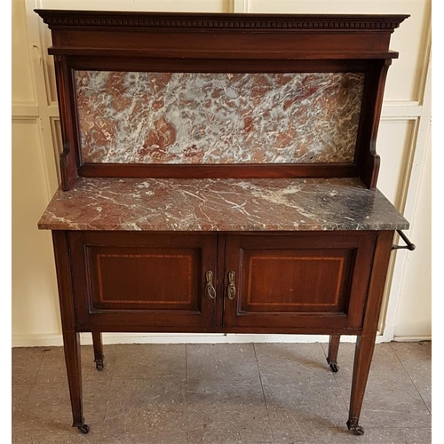 96 - Good Quality Edwardian Inlaid and Crossbanded Mahogany Marble Back and Top Washstand with a pair of ... 