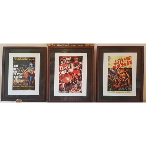 147 - Three Framed Classic Science Fiction Reproduction Film Posters - Flash Gordon 1936, The Day the Eart... 