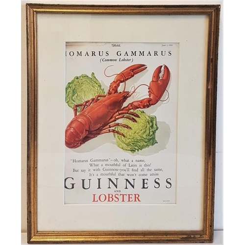 148 - Guinness and Lobster Advertising Sign, frame c.13 x 17in