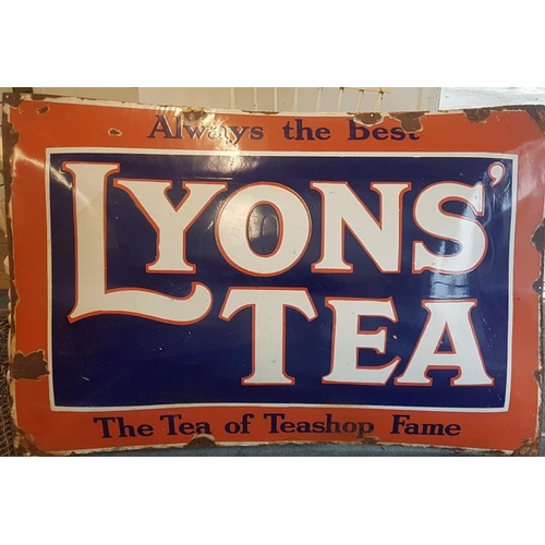153 - 'Lyons Tea - The Tea of Teashop Fame' Enamel Advertising Sign - c. 58 x 40ins