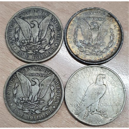 170 - Four U.S. Silver Dollars - 1887, 1889, 1890 and 1922