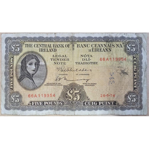 178 - Central Bank of Ireland £5 Note, 1974