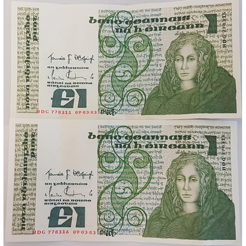 188 - Two Consecutive £1 Notes 9.3.83 (2)