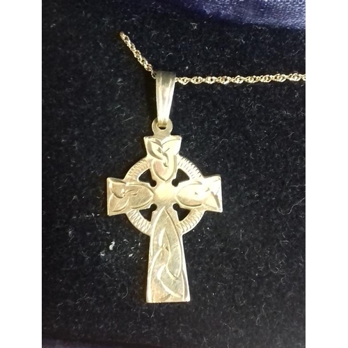 215 - 9ct Gold Celtic Cross Pendant with Chain