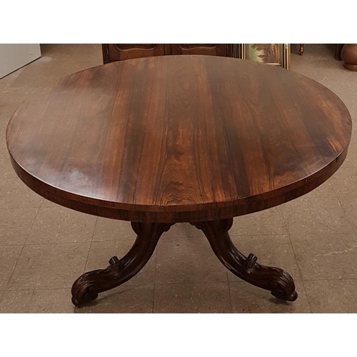 231 - Victorian Rosewood Fold Over Tea Table on a carved tripod base - 50.5ins diameter x 29ins high