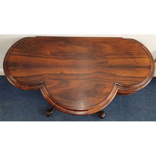 232 - Exceptional Quality Victorian Rosewood Fold Over Card Table, the three sided flower head top opens t... 