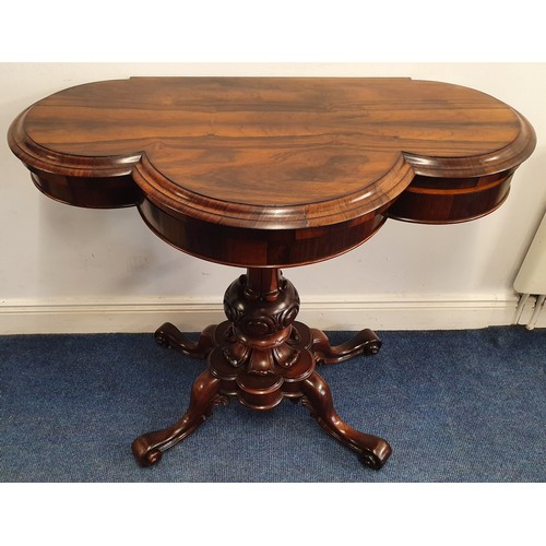 232 - Exceptional Quality Victorian Rosewood Fold Over Card Table, the three sided flower head top opens t... 
