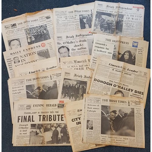 237 - Donagh O’Malley. Collection of newspapers and newspaper cuttings marking the death of the insp... 