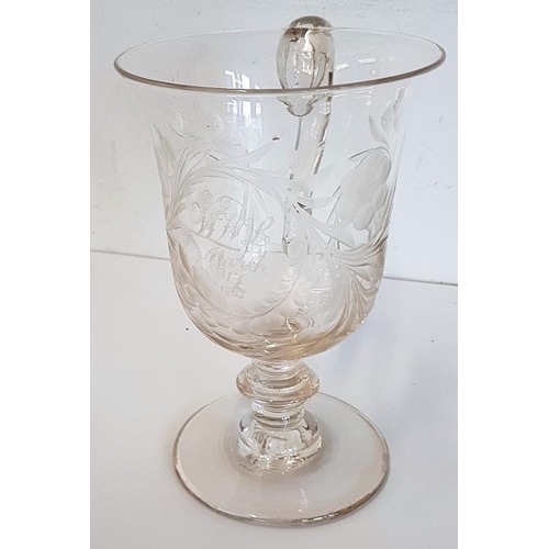 249 - Antique Arched Pedestal Glass Goblet dated and initialled 1863