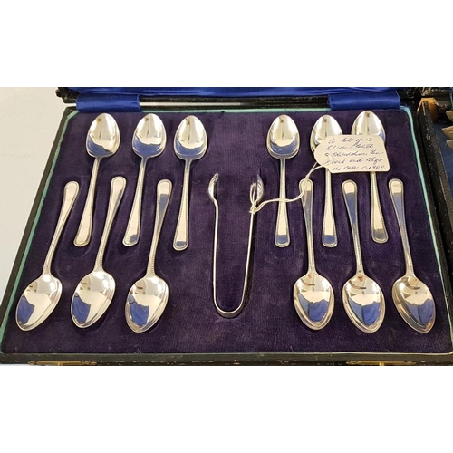277 - Set of 12 Silver Plated Edwardian Teaspoons and Sugar Tongs in Original Case along with Mixed Set of... 