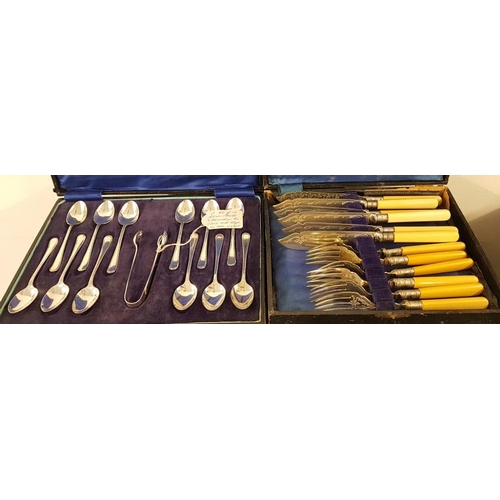 277 - Set of 12 Silver Plated Edwardian Teaspoons and Sugar Tongs in Original Case along with Mixed Set of... 