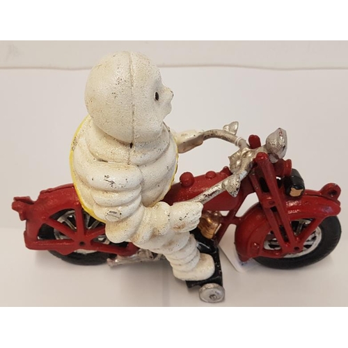 301 - Cast Metal Figure - Michelin Man on Motorbike - c. 7ins tall