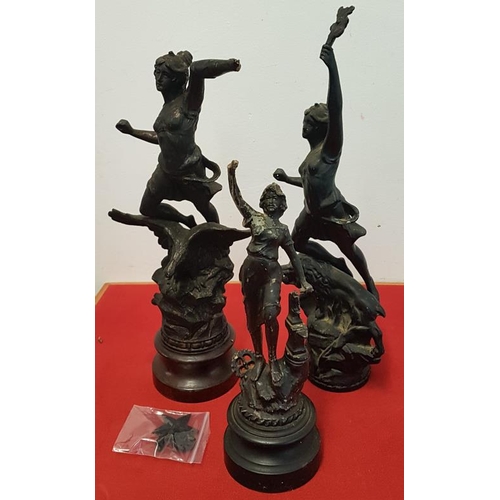 302 - Spelter Statue on Wooden Base (18ins high) and Two Spelter Statues