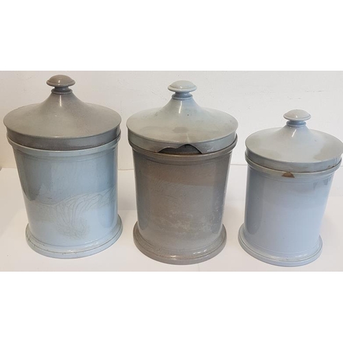 304 - Three Apothecary Crockery Jars (A/F)