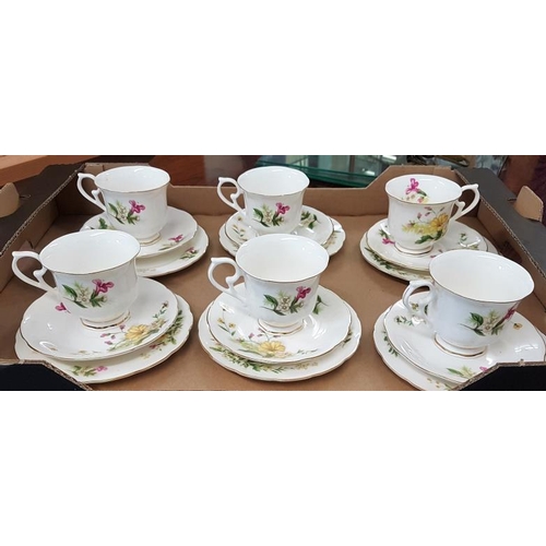 328 - Six Fine Bone China Trios with Wild Flower Sprays