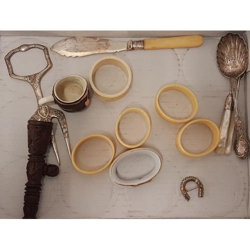 330 - Collection of items to include Napkin Rings, Silver Pickle Forks, Miniature Goebel Monk, etc.