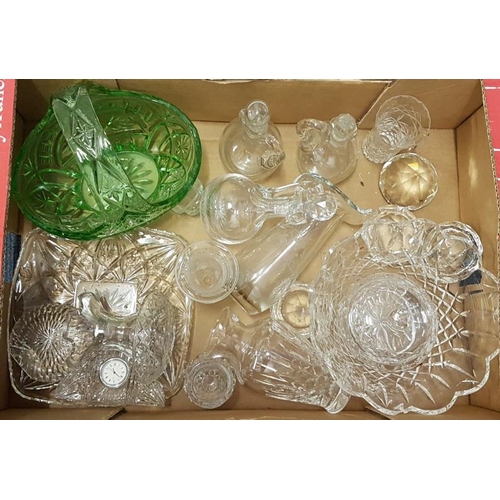 337 - Cut Glass Green Basket, Three Oil Bottles and a Collection of Crystal