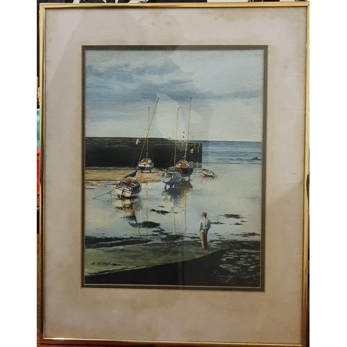 340 - M. McHugh - Watercolour 'Moored Sailing Boats' - Overall c. 18.75 x 23.75ins