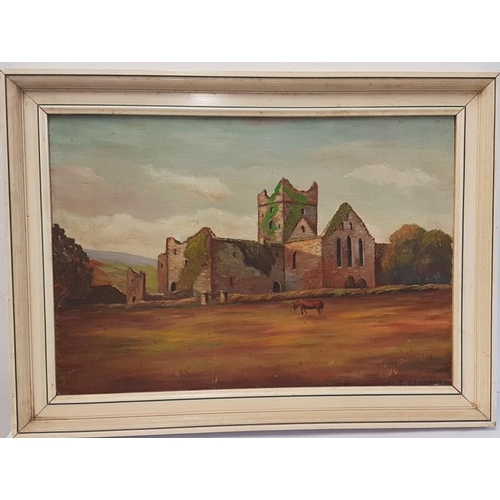 345 - Framed OOC - 'Drumbody Abbey' by Thomas Farrell - Overall c. 23.5 x 17ins
