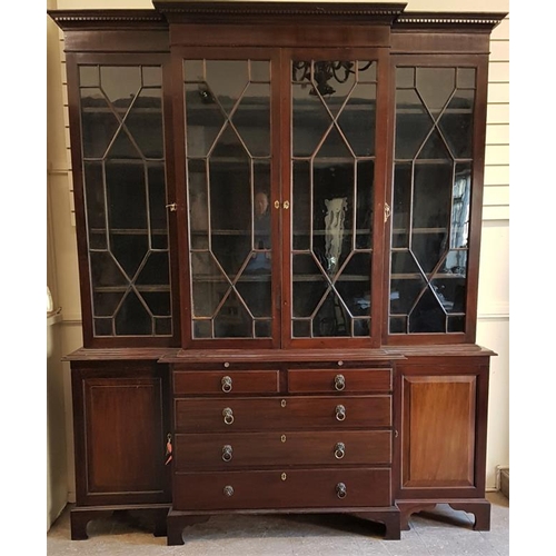 378 - Very Fine Quality Georgian Mahogany Breakfront Bookcase, the moulded top above four astragal glazed ... 