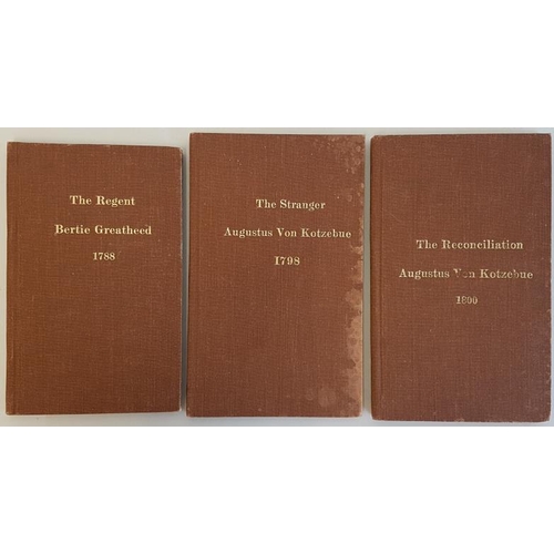 396 - B. Greatheed 'The Regent - A Tragedy'  Dublin 1788, A. Von Kotzibue 'The Stranger – A Comedy' Dublin... 
