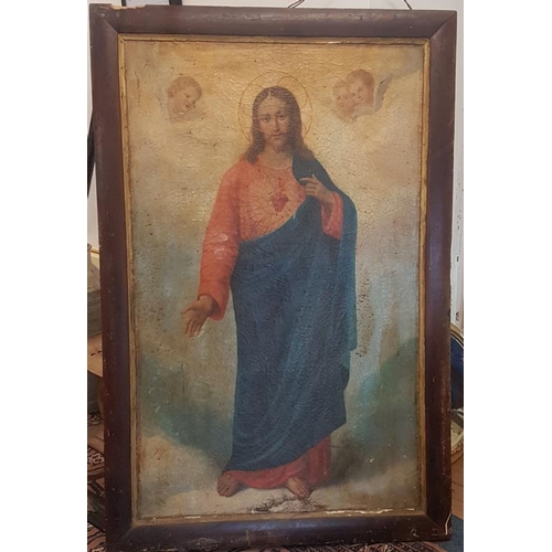 406 - Large Painting of Our Lord with Angels - Overall c. 40 x 61ins
