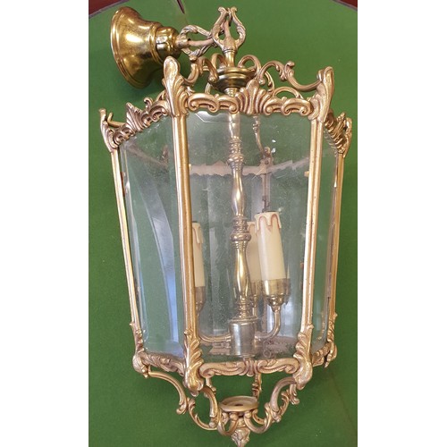 419 - Decorative Brass and Etched Glass Six Sided Hall Lantern