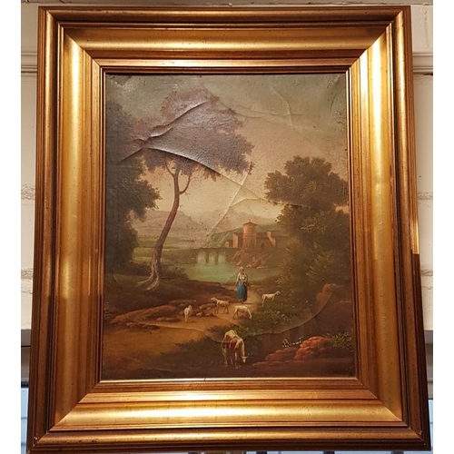 422 - 19th Century OOC Landscape Painting - 'Lady Goat Herder' by Boulet within a Gilt Frame - 23.5 x 28.5... 