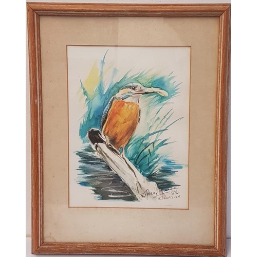 424 - Framed Watercolour - 'Kingfisher' by Harry Guinane (1982) - Overall c. 14 x 17ins