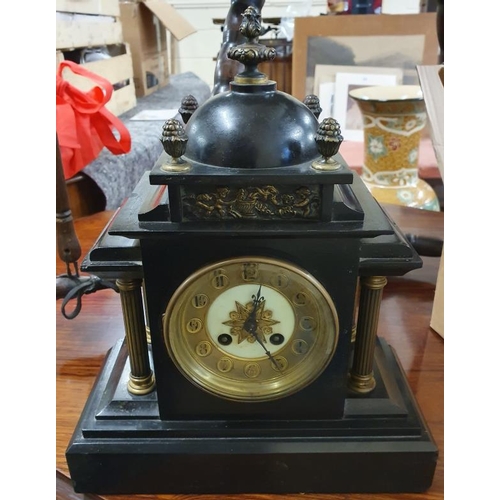 429 - Very Late Victorian Black Marble and Brass Column Mantle Clock of neat proportions