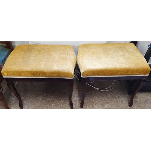 433 - Pair of Good Quality Edwardian Mahogany Frame Occasional Stools with gold upholstery - 22.5 x 19.5in... 