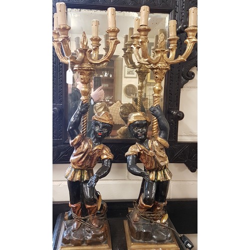 435 - Pair of Blackamoor Four Branch Table Lamps - 32ins tall