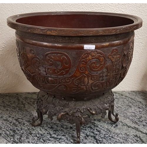 443 - Heavy Bronze Decorated Jardiniere on Stand - 12.5ins tall