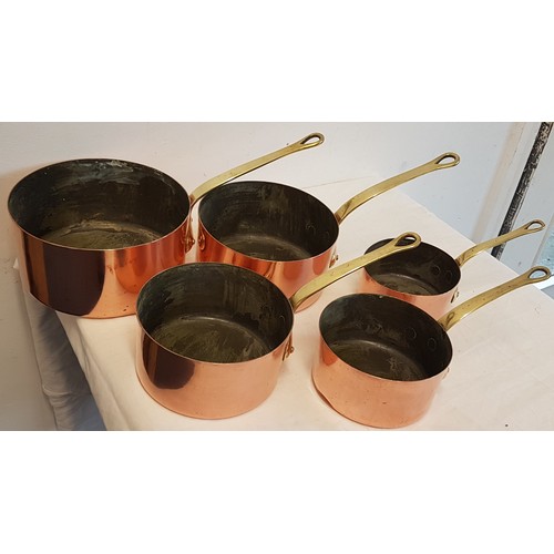 445 - Set of Five Graduated Copper Saucepans