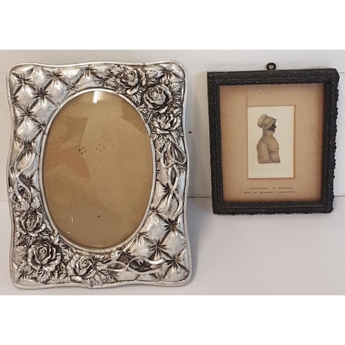 519 - 19th Century Applique Miniature of Countess Rothes (wife of Bennett Langton) and a White Metal Photo... 