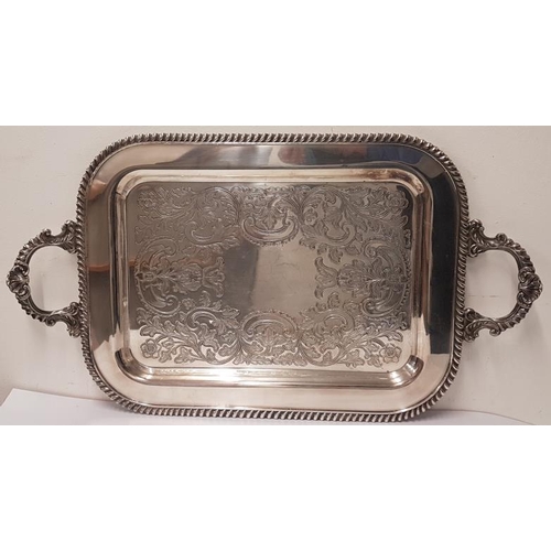 527 - Silver on Copper Tea Tray with Border and all over Engraving