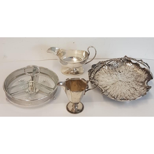 531 - Charming Victorian Silver Plated Nut Dish, 3-Part Serving Dish, Creamer and a Pedestal Gravy Boat