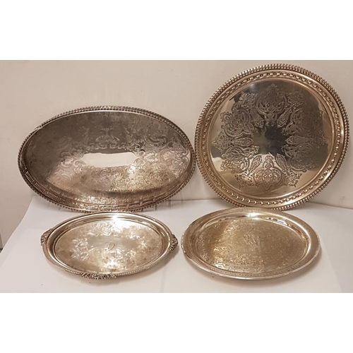533 - Small Oval Silver Plated Gallery Tray and 3 Other Silver Plated Salvers