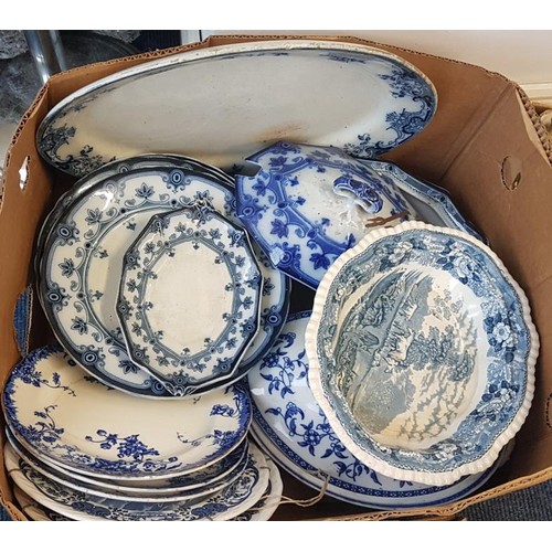 564 - Box of Blue and White Dinner Wares