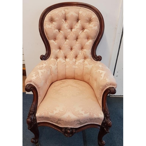 578 - Nice Quality Victorian Mahogany Frame and Upholstered Lady's Armchair