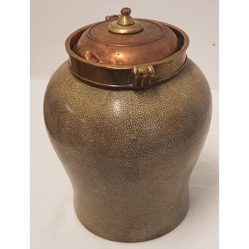 583 - Brass Mounted Tobacco Jar inscribed 'Captain Thomas Costello' - 9.5ins tall
