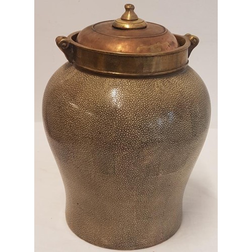 583 - Brass Mounted Tobacco Jar inscribed 'Captain Thomas Costello' - 9.5ins tall